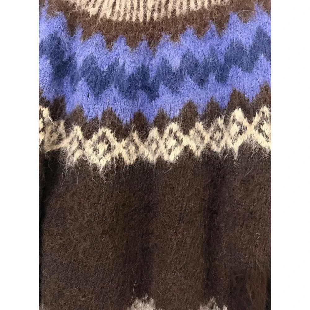 Vintage 90s Rev Wear 100% Alpaca Wool Fair Isle Sweater M Men Brown Blue Bolivia